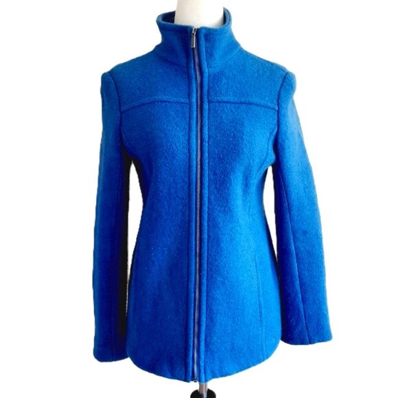 Lands End Boiled Wool Pea Coat Cornflower Blue 4P - Picture 1 of 12